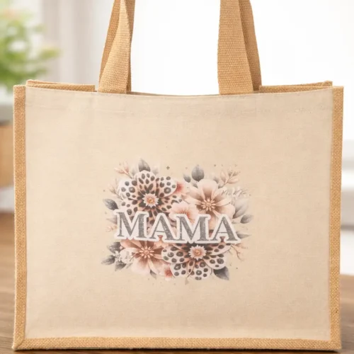 Bolsa de tela para mamá con diseño floral y texto MAMA